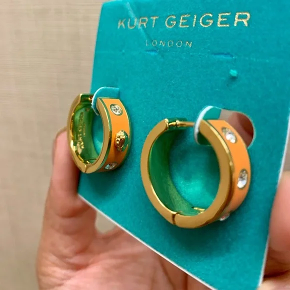 KURT GEIGER LONDON Eagle Enamel Huggie Hoop Earrings - Picture 7 of 9